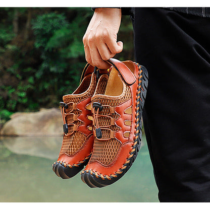 Kaegreel Men's Rubber Toe Cap Leather Handmade Breathable Water Sandals