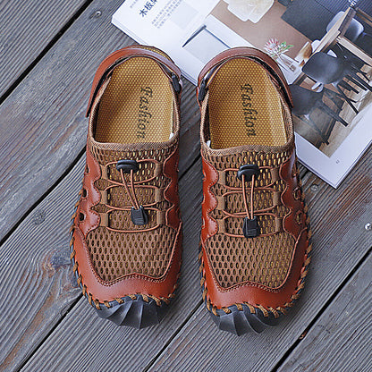 Kaegreel Men's Rubber Toe Cap Leather Handmade Breathable Water Sandals