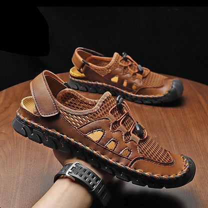 Kaegreel Men's Rubber Toe Cap Leather Handmade Breathable Water Sandals