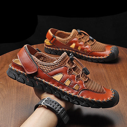 Kaegreel Men's Rubber Toe Cap Leather Handmade Breathable Water Sandals