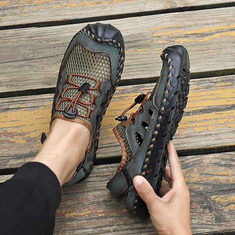Kaegreel Men's Rubber Toe Cap Leather Handmade Breathable Water Sandals