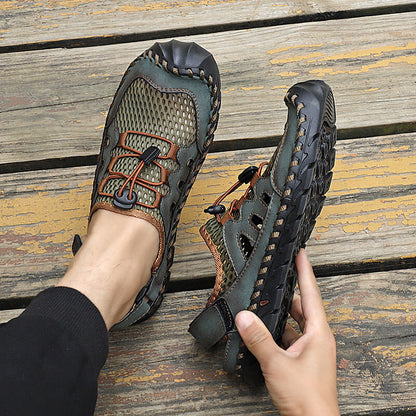 Kaegreel Men's Rubber Toe Cap Leather Handmade Breathable Water Sandals