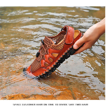 Kaegreel Men's Rubber Toe Cap Leather Handmade Breathable Water Sandals