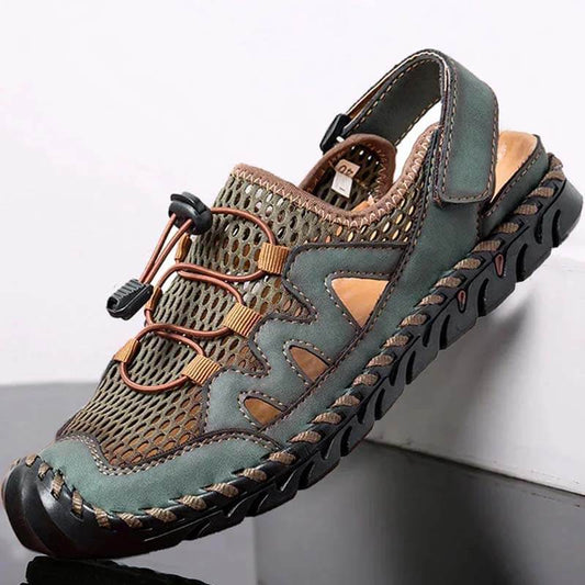 Kaegreel Herrengummi-Zehen-Kappen-Leder-handgefertigte atmungsaktive Wassersandalen