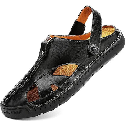 Men's Casual Closed Toe Leather Handmade Sandals Adjustable Fisherman Beach Sandals for Walking Walking Outdoors