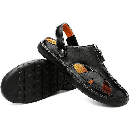 Men's Casual Closed Toe Leather Handmade Sandals Adjustable Fisherman Beach Sandals for Walking Walking Outdoors