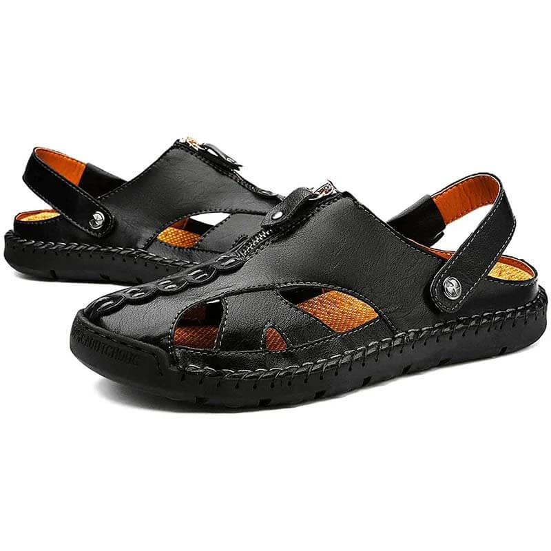 Men's Casual Closed Toe Leather Handmade Sandals Adjustable Fisherman Beach Sandals for Walking Walking Outdoors