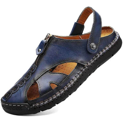 Men's Casual Closed Toe Leather Handmade Sandals Adjustable Fisherman Beach Sandals for Walking Walking Outdoors