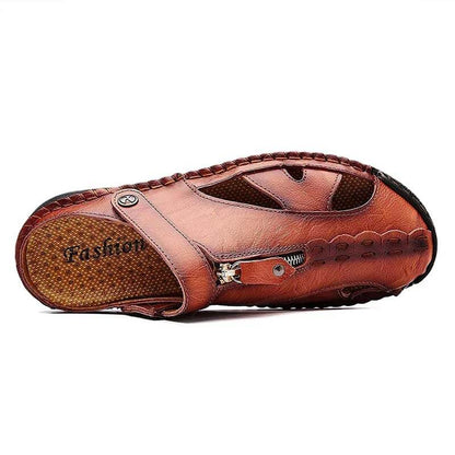 Men's Casual Closed Toe Leather Handmade Sandals Adjustable Fisherman Beach Sandals for Walking Walking Outdoors
