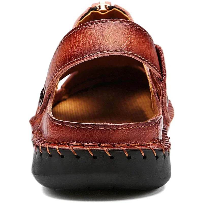 Men's Casual Closed Toe Leather Handmade Sandals Adjustable Fisherman Beach Sandals for Walking Walking Outdoors