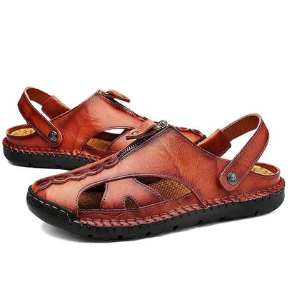 Men's Casual Closed Toe Leather Handmade Sandals Adjustable Fisherman Beach Sandals for Walking Walking Outdoors