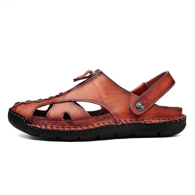 Men's Casual Closed Toe Leather Handmade Sandals Adjustable Fisherman Beach Sandals for Walking Walking Outdoors