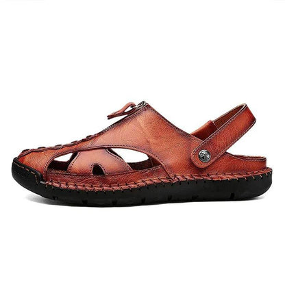 Men's Casual Closed Toe Leather Handmade Sandals Adjustable Fisherman Beach Sandals for Walking Walking Outdoors