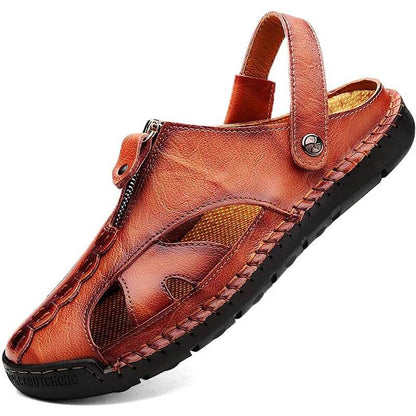 Men's Casual Closed Toe Leather Handmade Sandals Adjustable Fisherman Beach Sandals for Walking Walking Outdoors