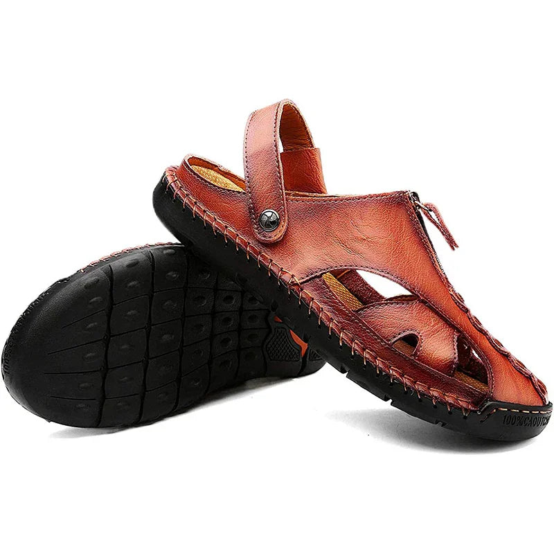 Men's Handmade Leather Sandals - Sea Brown Comfort Slides (100% Salento®)
