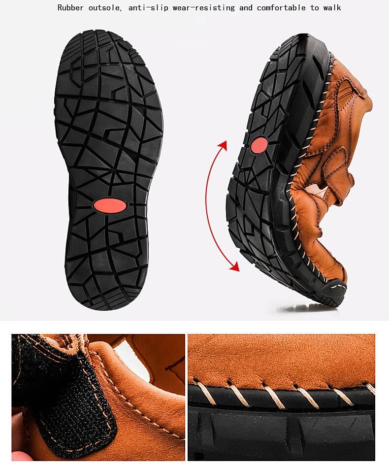 Kaegreel Men's Genuine Leather Non Slip Hand Stitching Soft Sole Casual Sandals