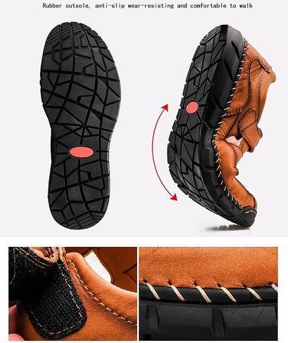 Kaegreel Men's Genuine Leather Non Slip Hand Stitching Soft Sole Casual Sandals