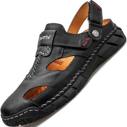 Kaegreel Herren Echtes Leder Rutschfeste Hand Nähte Weiche Sohle Casual Sandalen