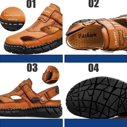 Kaegreel Herren Echtes Leder Rutschfeste Hand Nähte Weiche Sohle Casual Sandalen