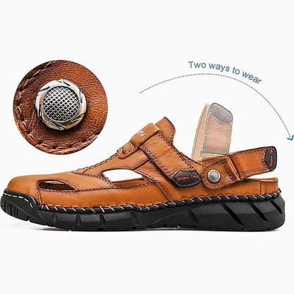Kaegreel Herren Echtes Leder Rutschfeste Hand Nähte Weiche Sohle Casual Sandalen