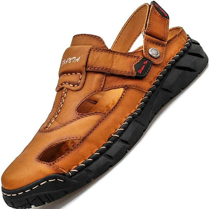 Kaegreel Herren Echtes Leder Rutschfeste Hand Nähte Weiche Sohle Casual Sandalen