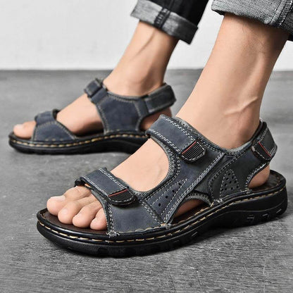 Sandales masculines extérieures en cuir authentique respirant sandales masculines en cuir fait à la main les sandales de plage masculine