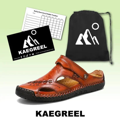 Hombres de gran tamaño para hombres Coser a mano con tibones cerrados cómodos sandalias de cuero suave