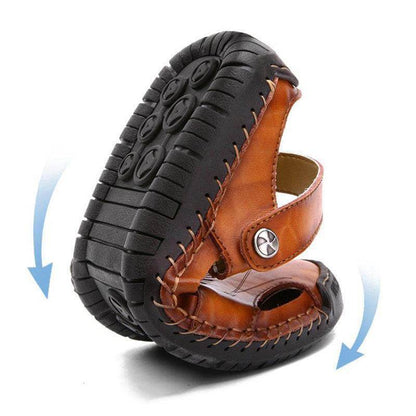 Hombres de gran tamaño para hombres Coser a mano con tibones cerrados cómodos sandalias de cuero suave