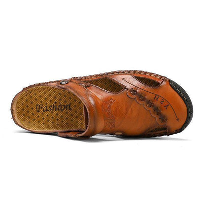 Hombres de gran tamaño para hombres Coser a mano con tibones cerrados cómodos sandalias de cuero suave