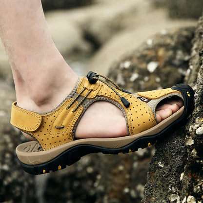 Men Leather Sandals Hiking Hiking Shoes Outdoor Trekking Sandals Breathable Sports Shoes Hook Loop Shoes
