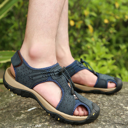 Men Leather Sandals Hiking Hiking Shoes Outdoor Trekking Sandals Breathable Sports Shoes Hook Loop Shoes
