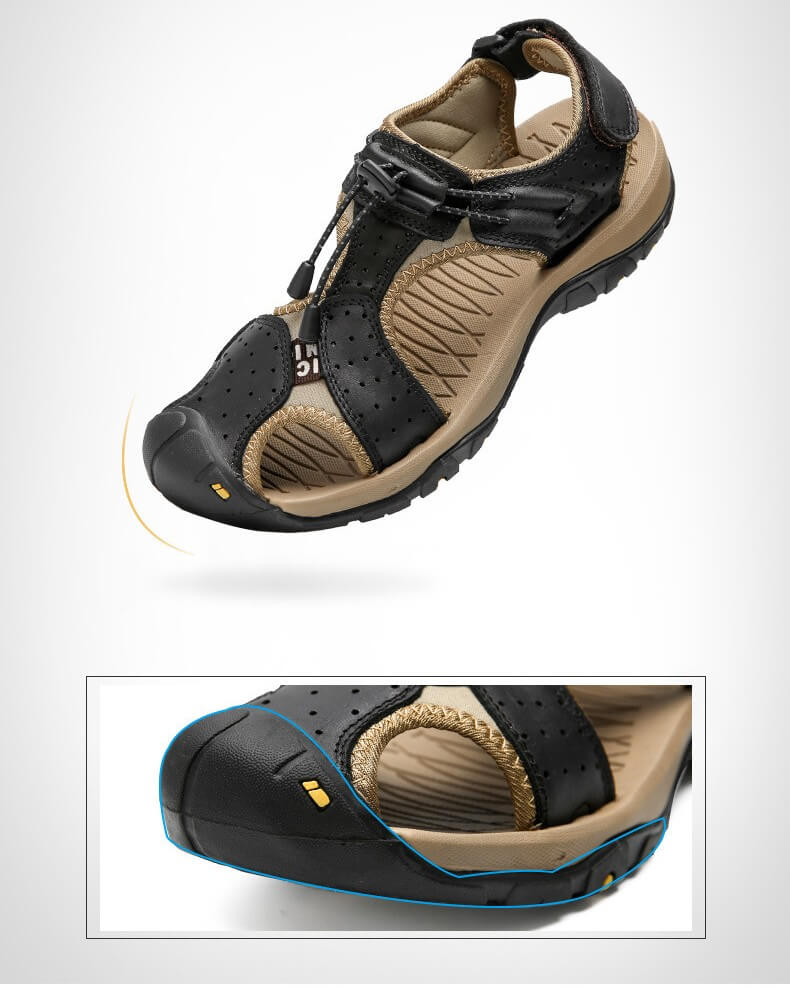 Men Leather Sandals Hiking Hiking Shoes Outdoor Trekking Sandals Breathable Sports Shoes Hook Loop Shoes