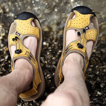 Men Leather Sandals Hiking Hiking Shoes Outdoor Trekking Sandals Breathable Sports Shoes Hook Loop Shoes
