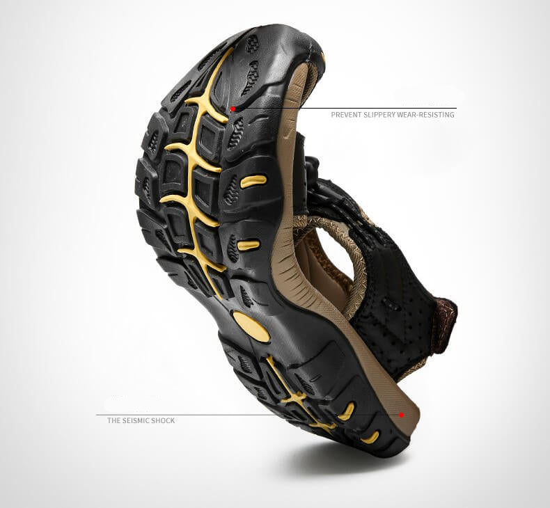 Men Leather Sandals Hiking Hiking Shoes Outdoor Trekking Sandals Breathable Sports Shoes Hook Loop Shoes