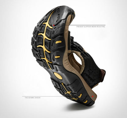 Men Leather Sandals Hiking Hiking Shoes Outdoor Trekking Sandals Breathable Sports Shoes Hook Loop Shoes