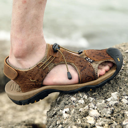 Men Leather Sandals Hiking Hiking Shoes Outdoor Trekking Sandals Breathable Sports Shoes Hook Loop Shoes