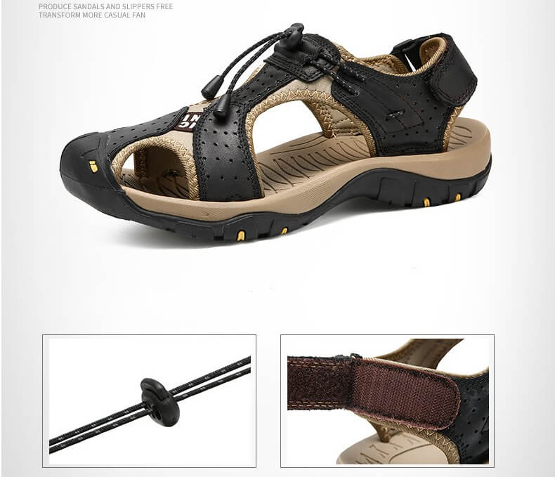 Men Leather Sandals Hiking Hiking Shoes Outdoor Trekking Sandals Breathable Sports Shoes Hook Loop Shoes