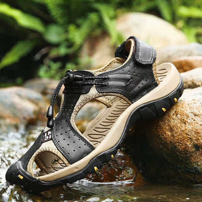 Men Leather Sandals Hiking Hiking Shoes Outdoor Trekking Sandals Breathable Sports Shoes Hook Loop Shoes