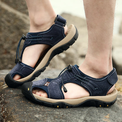 Men Leather Sandals Hiking Hiking Shoes Outdoor Trekking Sandals Breathable Sports Shoes Hook Loop Shoes
