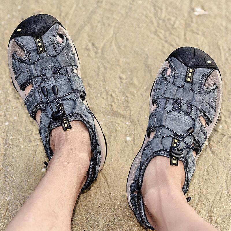 Hombres Cow Wide Breathable sin deslizamiento Cerrado Toe Wading sandalias al aire libre