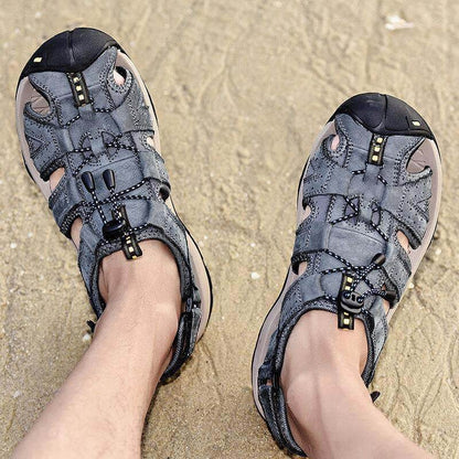 Hombres Cow Wide Breathable sin deslizamiento Cerrado Toe Wading sandalias al aire libre