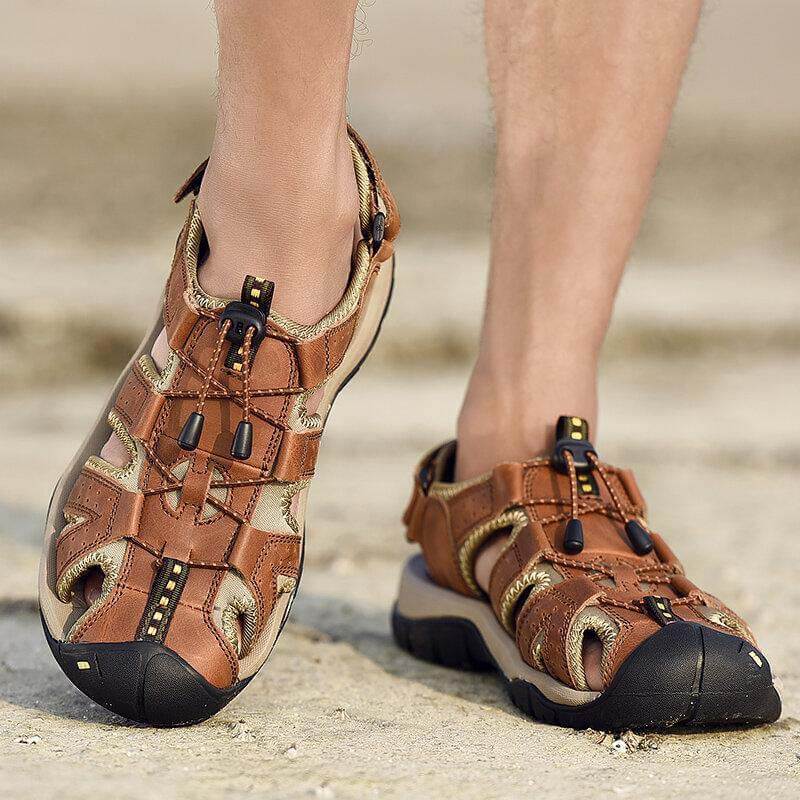 Hombres Cow Wide Breathable sin deslizamiento Cerrado Toe Wading sandalias al aire libre