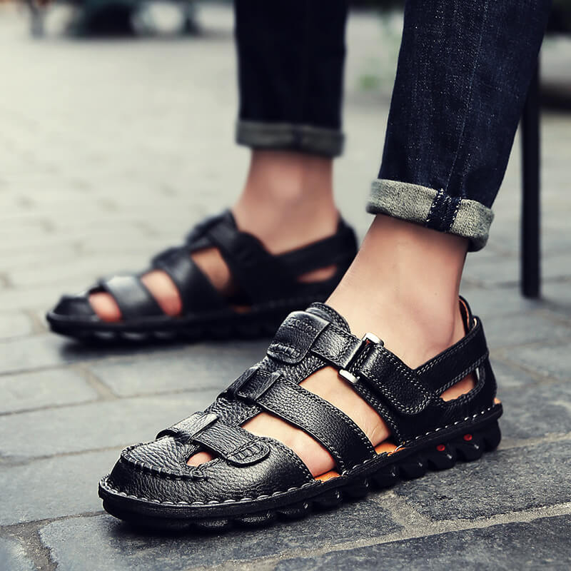 Hochwertige Sandalen aus Rindsleder für den Sommer im Freien, handgefertigte Herrensandalen, modische und bequeme Herren-Strandschuhe aus Leder