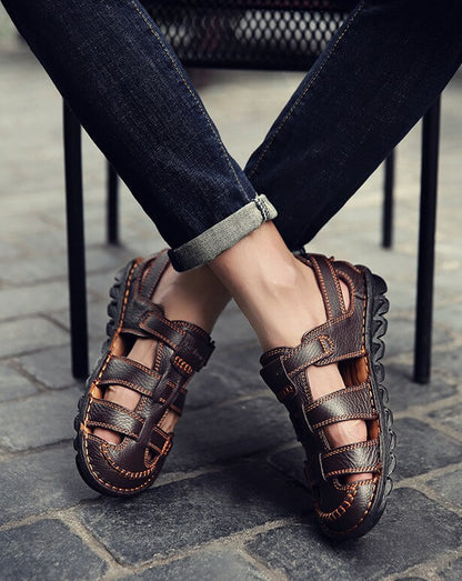 Hochwertige Sandalen aus Rindsleder für den Sommer im Freien, handgefertigte Herrensandalen, modische und bequeme Herren-Strandschuhe aus Leder