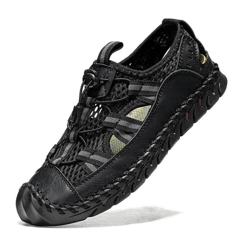 Sandalias de cuero de microfibra al aire libre de la malla de la malla de los hombres cerrados de Kaegreel