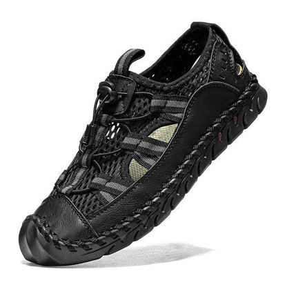 Sandalias de cuero de microfibra al aire libre de la malla de la malla de los hombres cerrados de Kaegreel