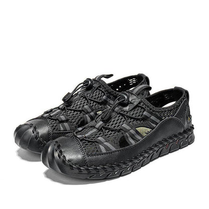 Sandalias de cuero de microfibra al aire libre de la malla de la malla de los hombres cerrados de Kaegreel