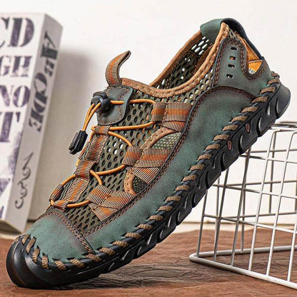 Sandalias de cuero de microfibra al aire libre de la malla de la malla de los hombres cerrados de Kaegreel