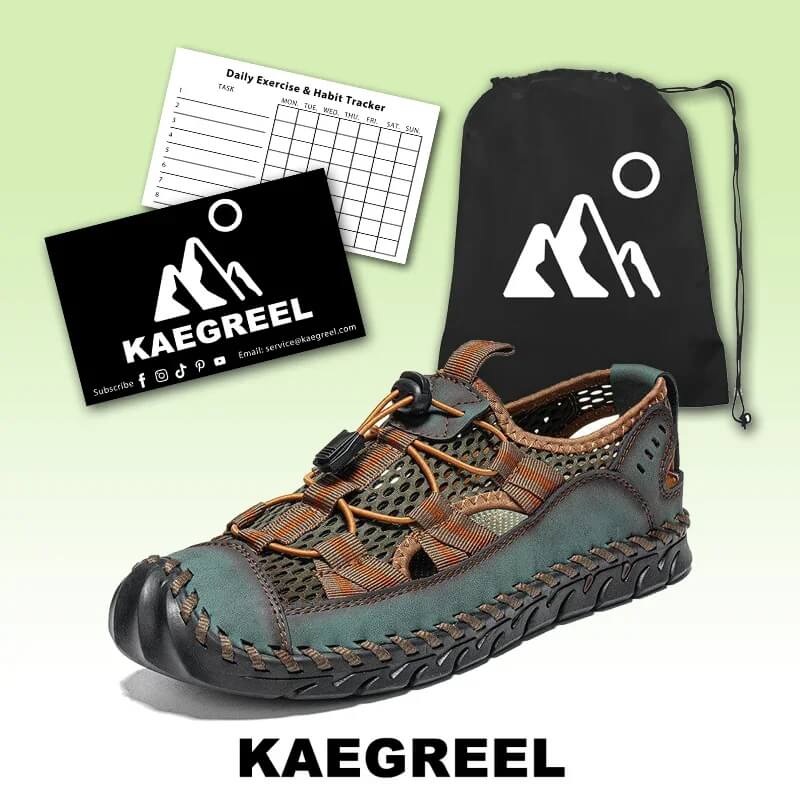 Sandalias de cuero de microfibra al aire libre de la malla de la malla de los hombres cerrados de Kaegreel