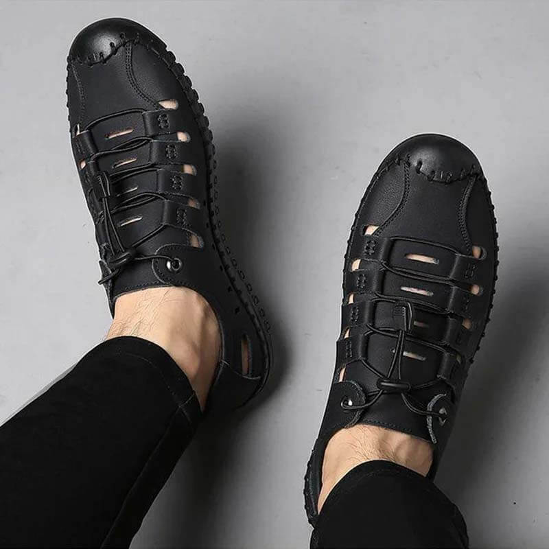 Las sandalias para hombres usan zapatos de agujero de cuero de suela suave Sandalias huecas casuales